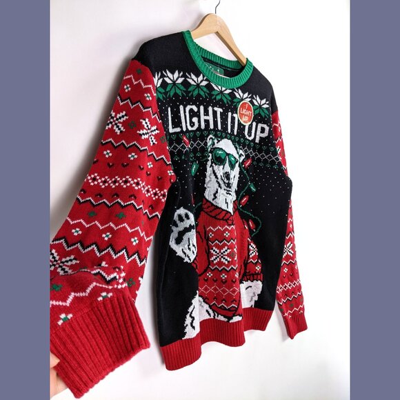 Ugly Christmas Sweater Unisex XL Polo Bear “Light It Up” Holiday Knit Tight Knit - Picture 2 of 7